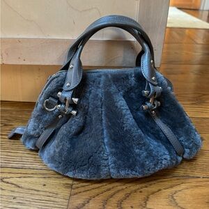 Letizia Faux Fur Gray Handbag Purse Bag